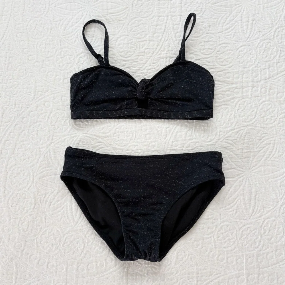 Art Class Girls' Seaside Shine Black / Gold Bikini Swim Set - Sz L 10/12